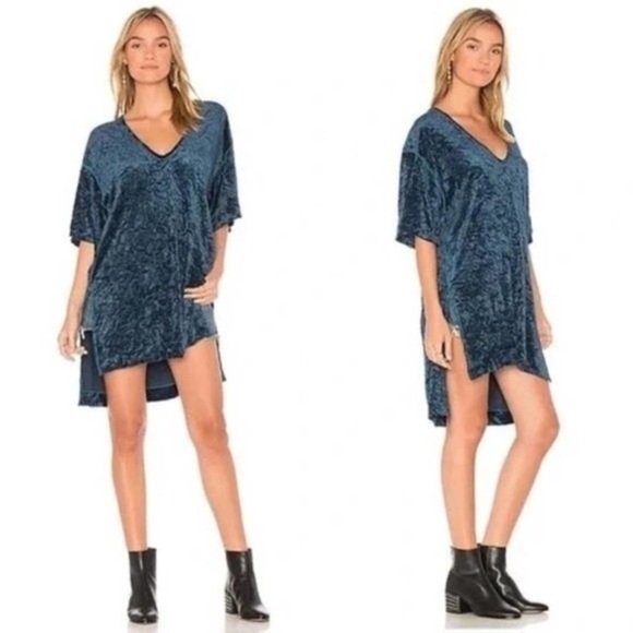 Free People We the Free Oversized Crushed Velvet Blue Tunic - Picture 1 of 10